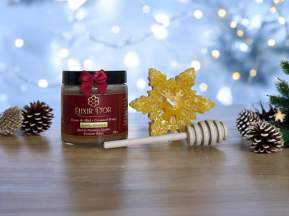 Creamed Honey Gift Packages  - Beeswax Snowflake Candle, Natural/ Infused Honey & Honey Dipper - Local Canadian Honey