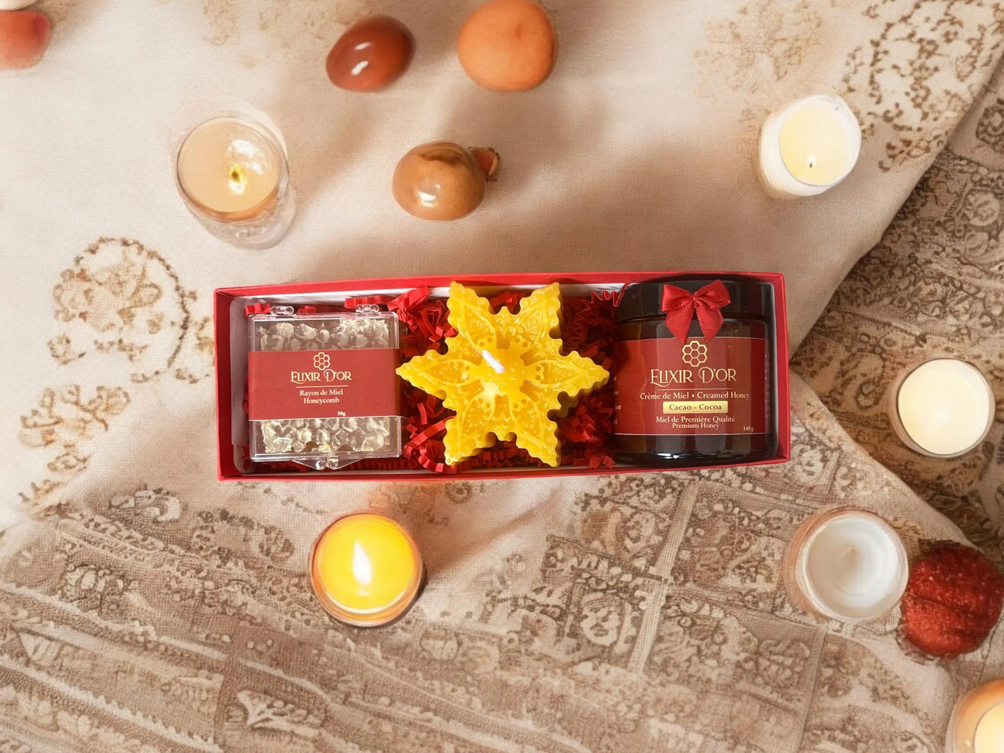 Creamed Honey Gift Set - Raw Honeycomb, creamed  Honey & Beeswax Candle