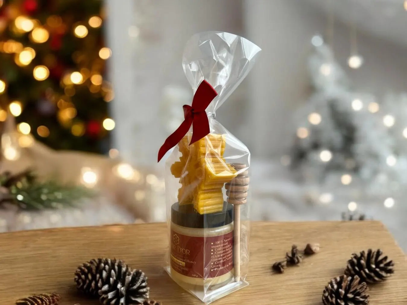 Creamed Honey Gift Packages  - Beeswax Snowflake Candle, Natural/ Infused Honey & Honey Dipper - Local Canadian Honey